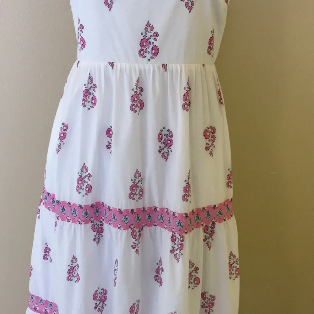 J. Crew | Block-print squareneck tiered midi dress